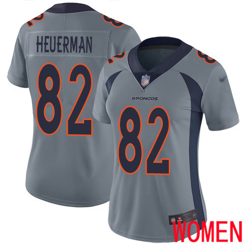 Women Denver Broncos #82 Jeff Heuerman Limited Silver Inverted Legend Football NFL Jersey